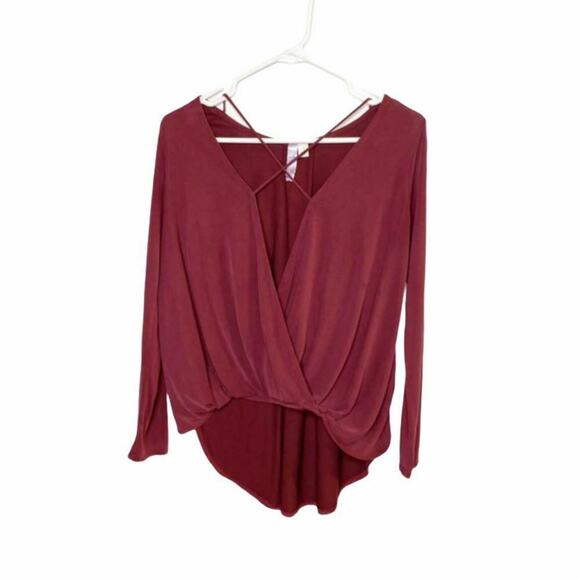 Anthro Alya wrap front burgundy maroon cross top blouse Sz small - Picture 7 of 8